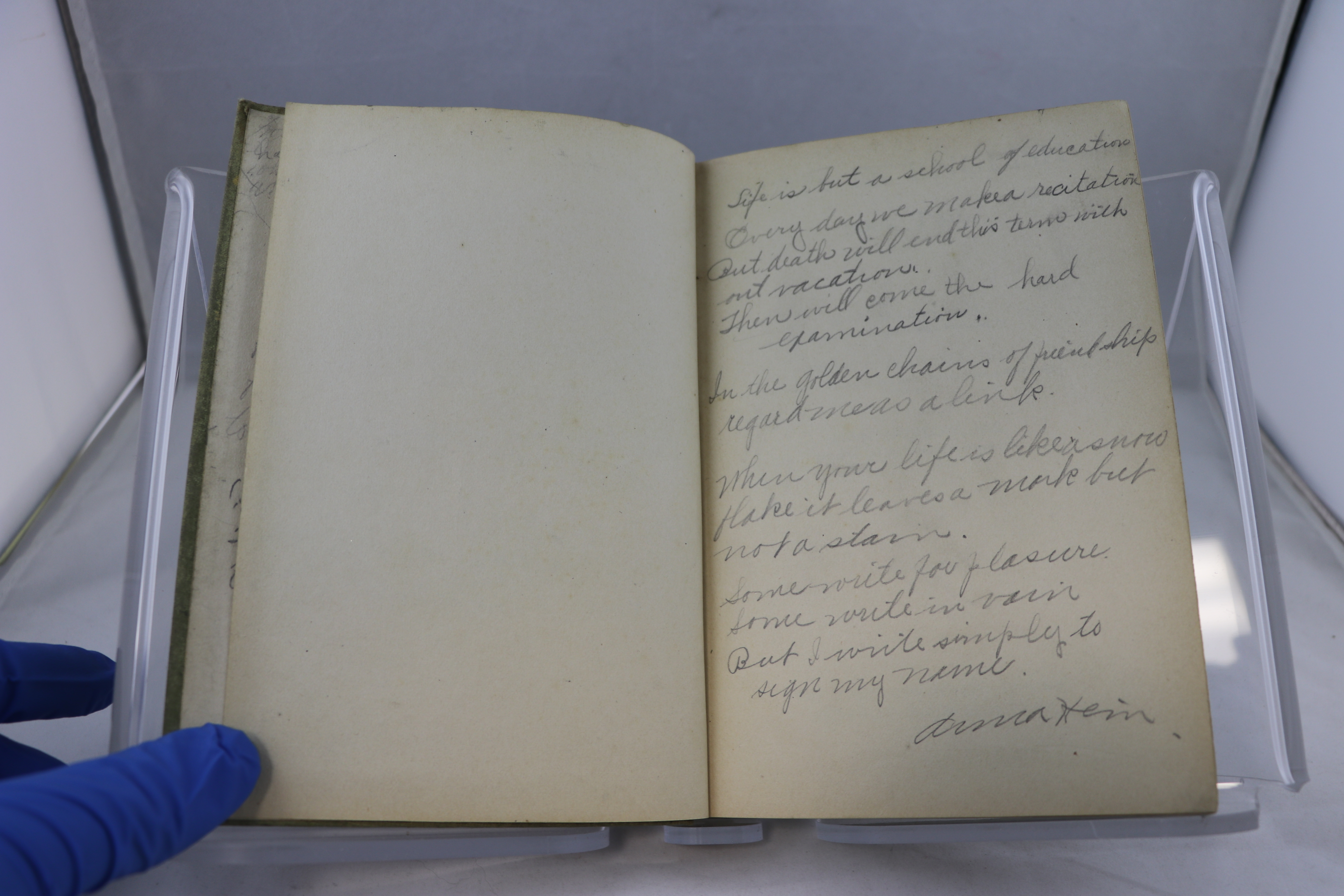 handwritten note inside textbook