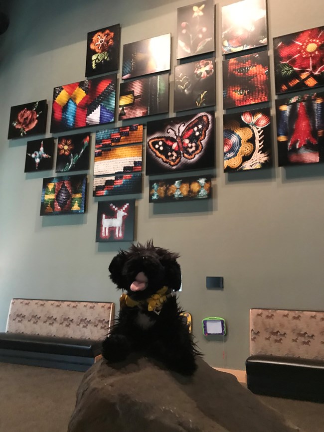 stuffed pup in exhibit space