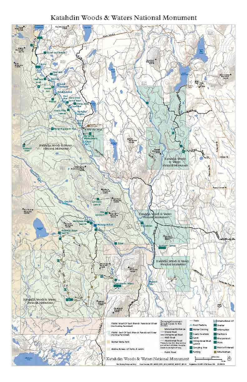 Map of Katahdin Woods and Waters National Monument in Maine.