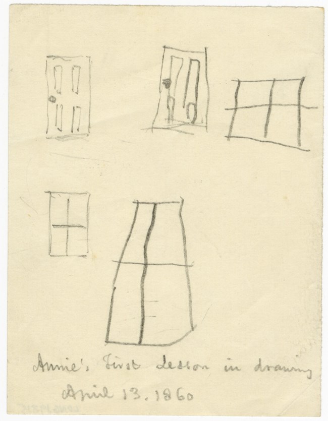 A simple pencil sketch of doors and windows drawn by a child