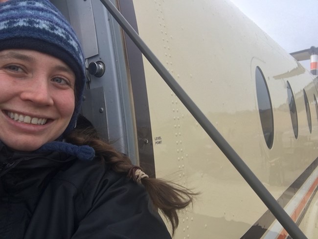Lia Nydes aboard a small plane.
