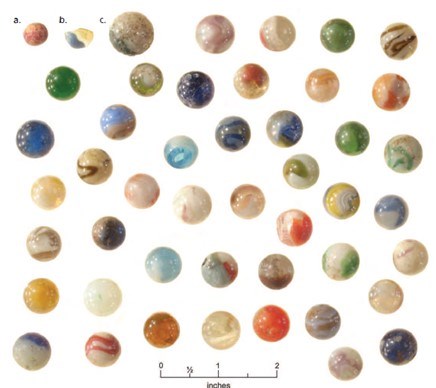 Multicolored marbles laid in a grid
