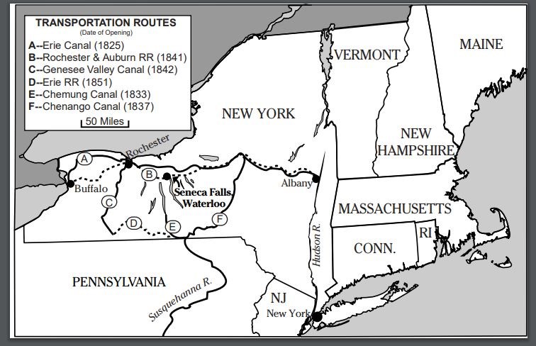 Map of early transportation routes through New York. National Park Service.