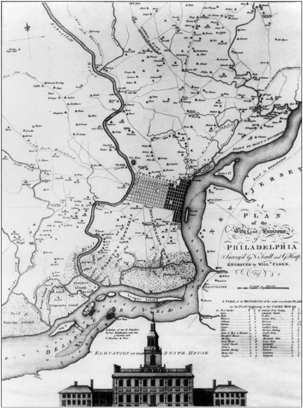 Map depicting Philadelphia and the surrounding area