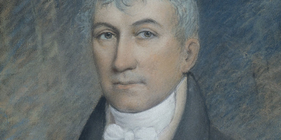 Detail, color portrait of James Monroe showing his face.