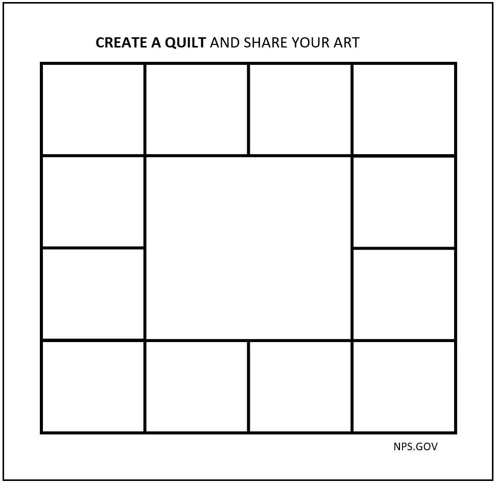 Template of a blank quilt for an art project, additional instructions are on this webpage