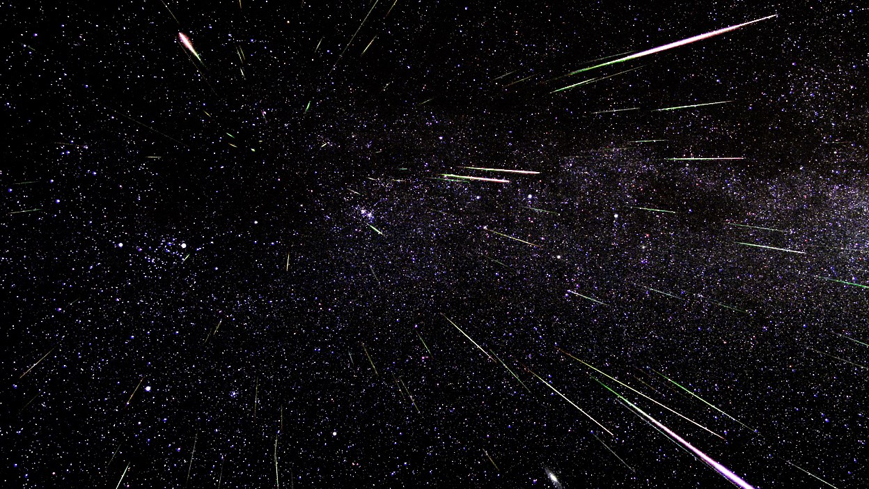 Night sky view of the Perseid meteor showers