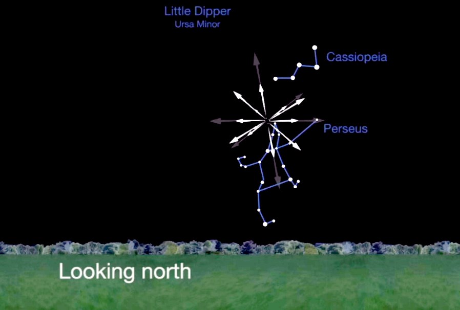 Illustration of the constellation Perseus and the radiant direction in which the Perseid meteor showers can be visible
