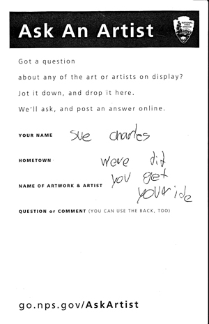 Ask An Artist form with a handwritten question