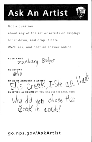 Ask An Artist form with a handwritten question