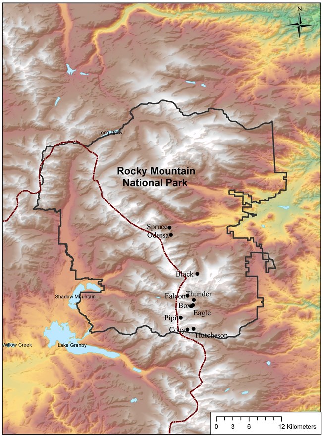 Map of RMNP, paired lakes marked