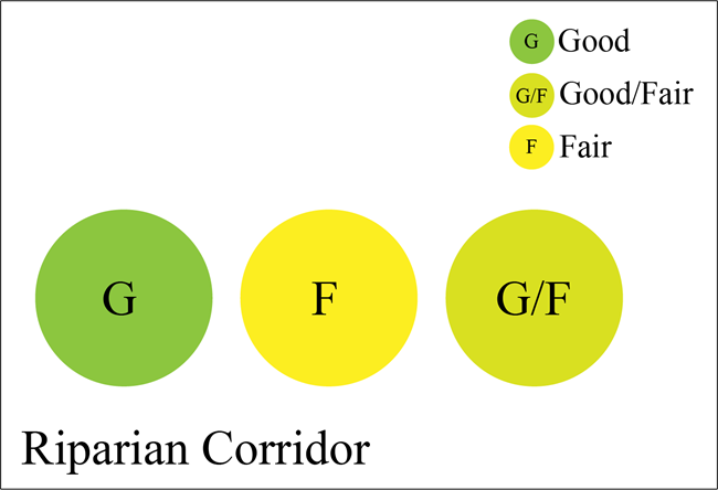 Figure 4 is a simple graphic showing three colored circles representing different indicators of condition. The first circle is green (good), the second circle is yellow (fair), and the third circle is light green (good/fair).