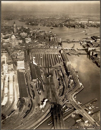 Birds-eye view of South Station, Boston in 1930.