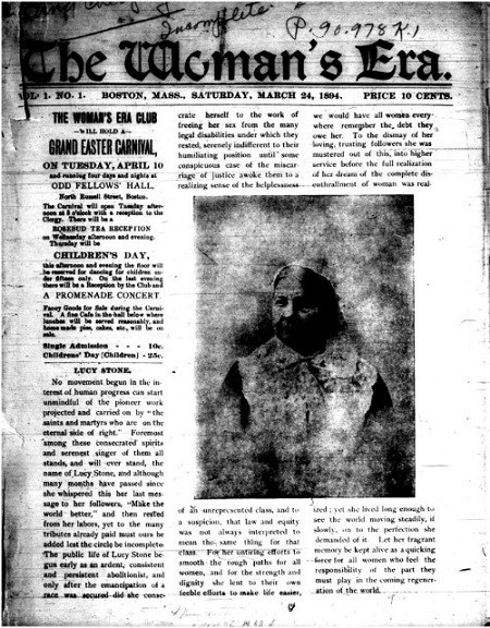 Front page of the Woman's Era Journal.