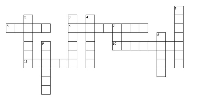 A crossword puzzle with 57 blocks arranged to create 11 words.