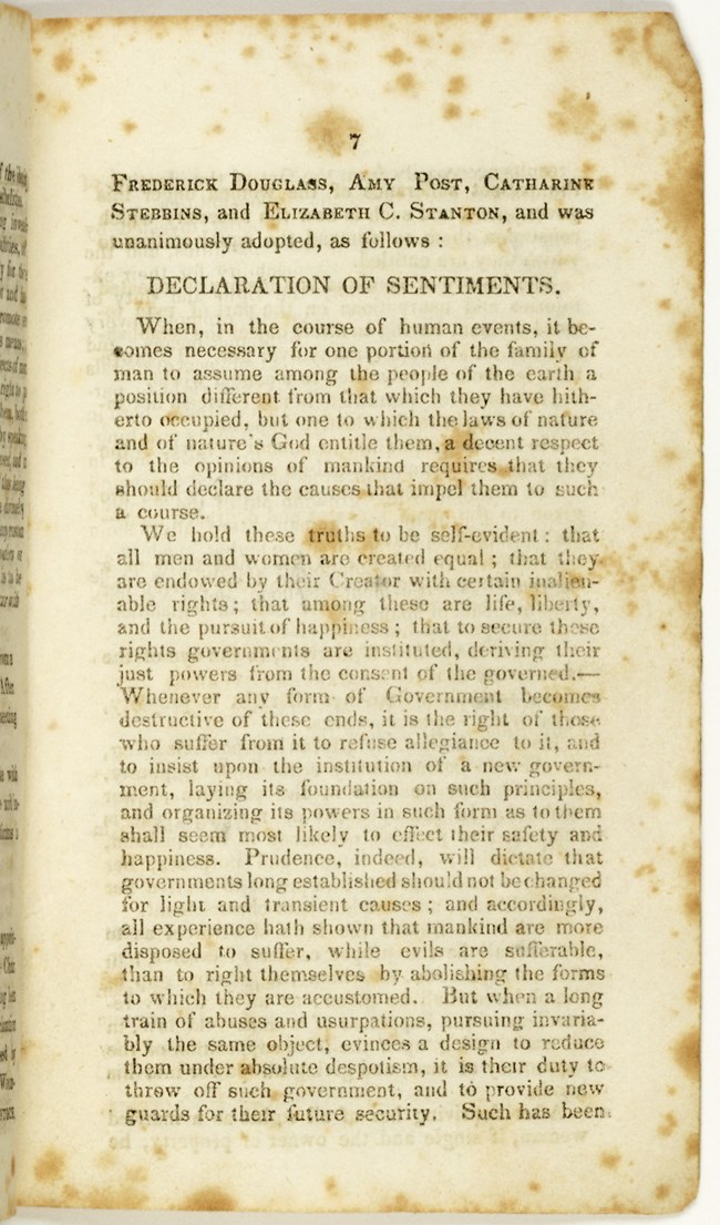 Image of the text of the Declaration of Sentiments, from the Library of Congress