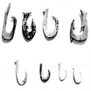 Fishhooks found through archeological excavation.