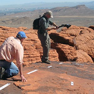 paleontologists at trackway