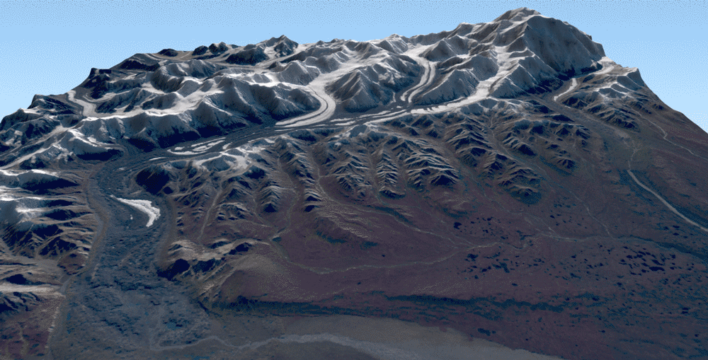 short animation depicting the oozing of a glacier down a mountain