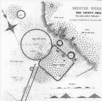 map drawing of Hopeton Earthworks published by Squier and Davis in 1848