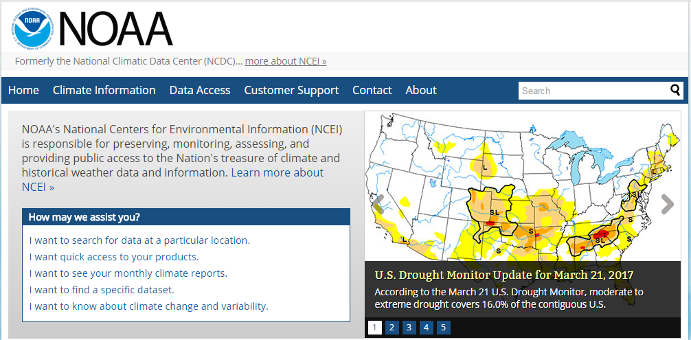 Screenshot of NOAA’s National Centers for Environmental Information website