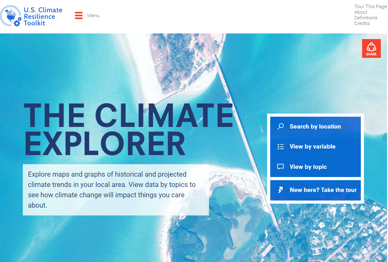 Screenshot of The Climate Explorer website