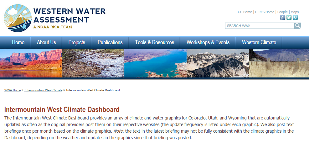 Screenshot of the Intermountain West Climate Dashboard website