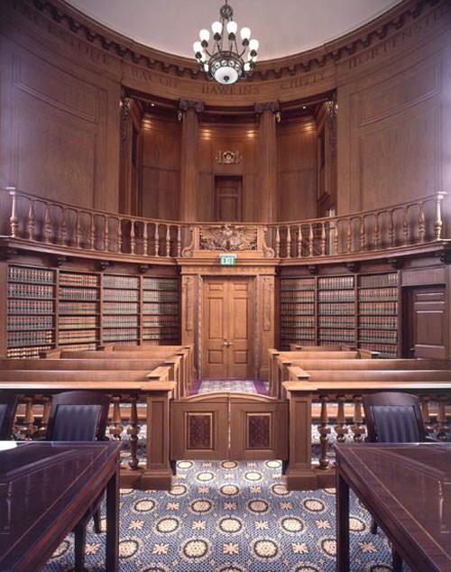 Interior of a courtroom. (General Services Administration)