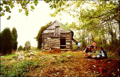 URS Greiner archeologists excavating at the Locher/Poffenberger cabin.