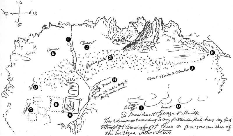 Map of Nevada desert and fort of Forty-Niners.
