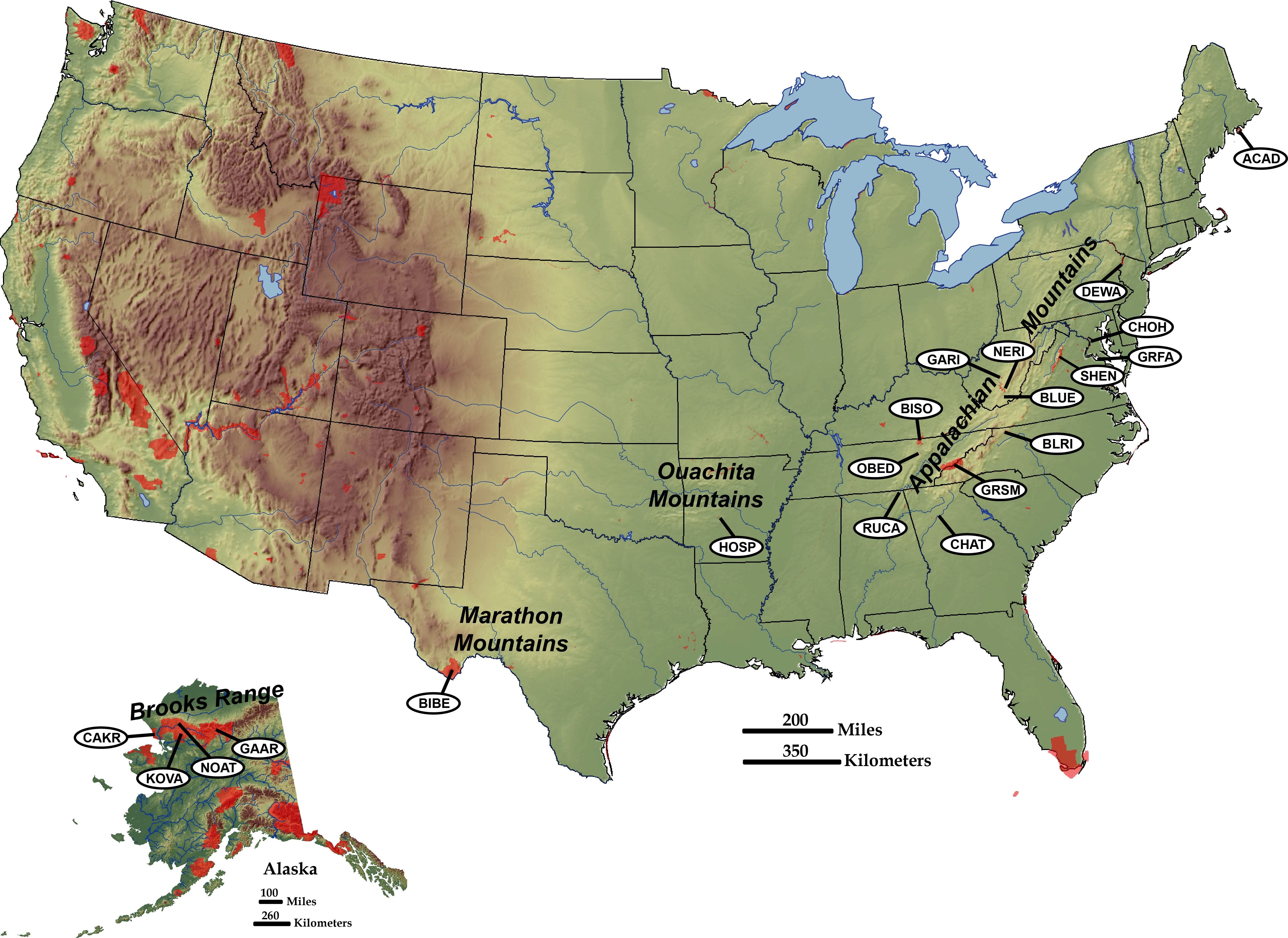 United States Map With Mountains   Map Of Nps Sites In Collisional Mountain Ranges 10x 