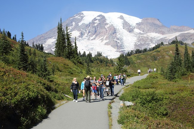 A park ranger leading a group of students in Mount Rainier NP