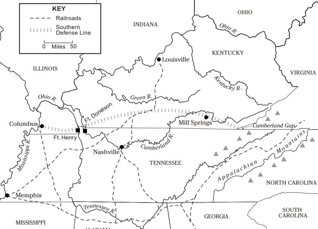 Map of Kentucky and Tennessee.