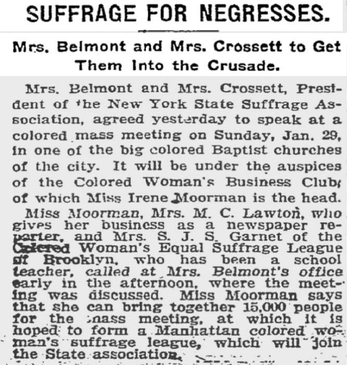 Newspaper article published by the New York Times, January 19, 1910.  Courtesy of the New York State Women's Suffrage Exhibition Collection. https://cdm16694.contentdm.oclc.org/digital/collection/p16694coll52/id/672