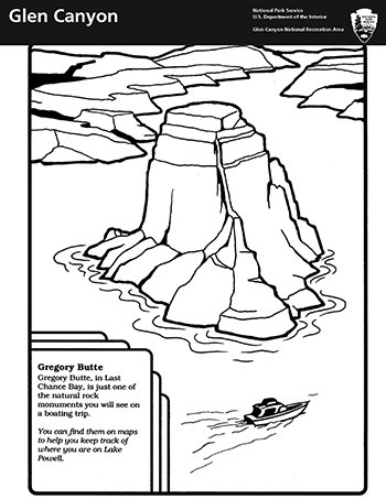 line drawing of lake and cliff intended for coloring