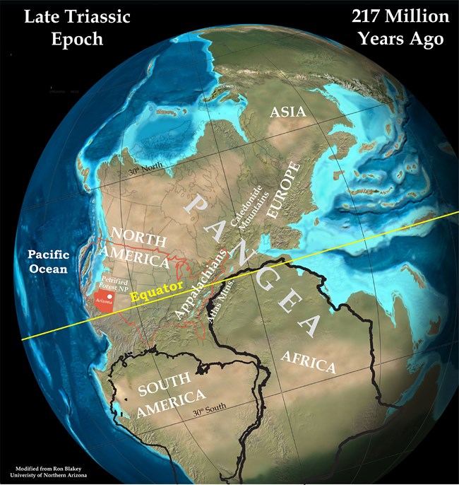 paleogeographic map of late triassic 217 million years ago