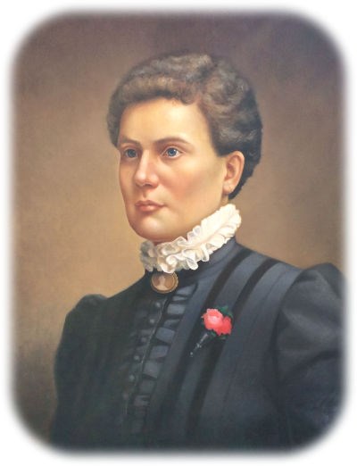 Head and shoulders painting of Marilla Marks Ricker facing right