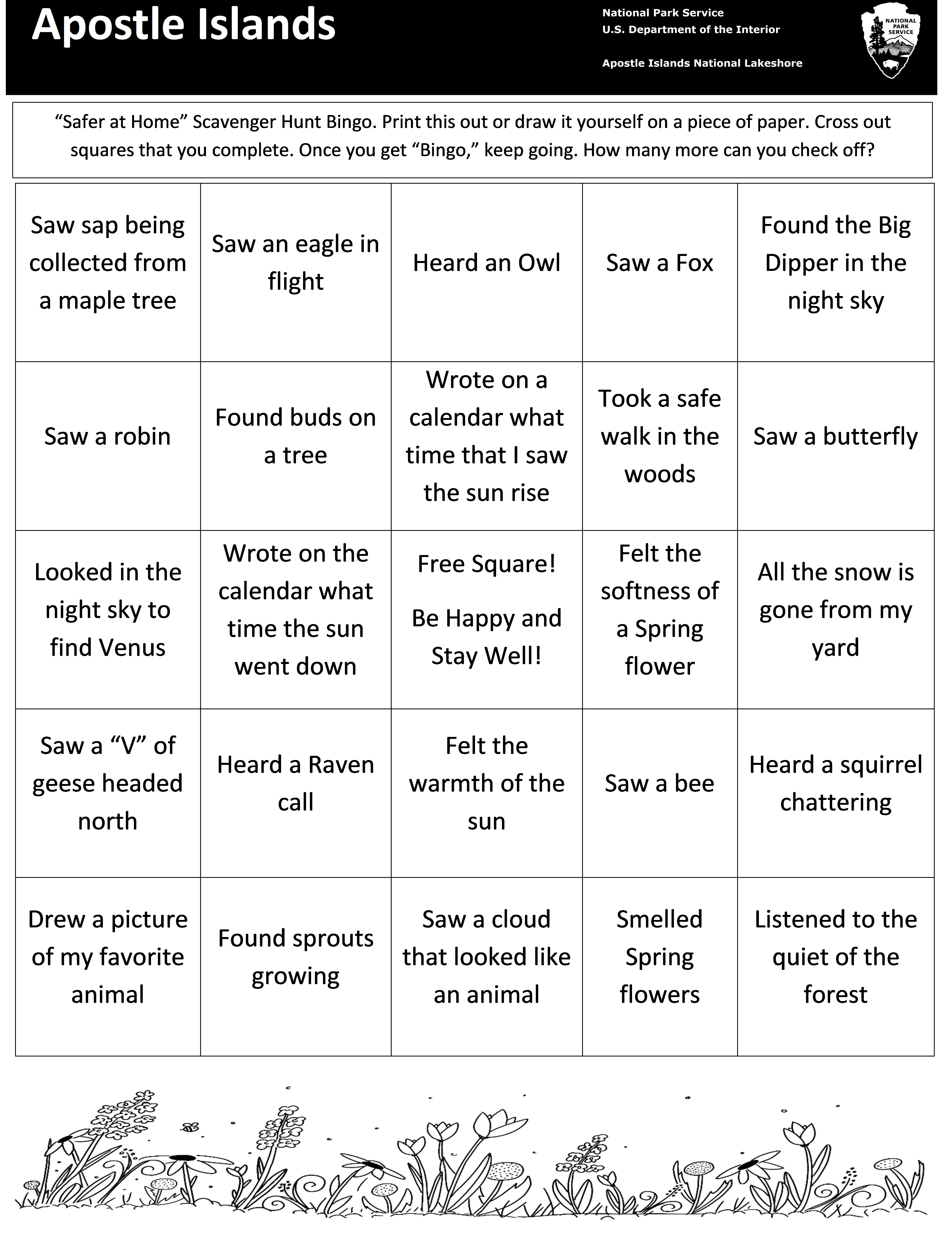 Photo of the scavenger hunt activity sheet.