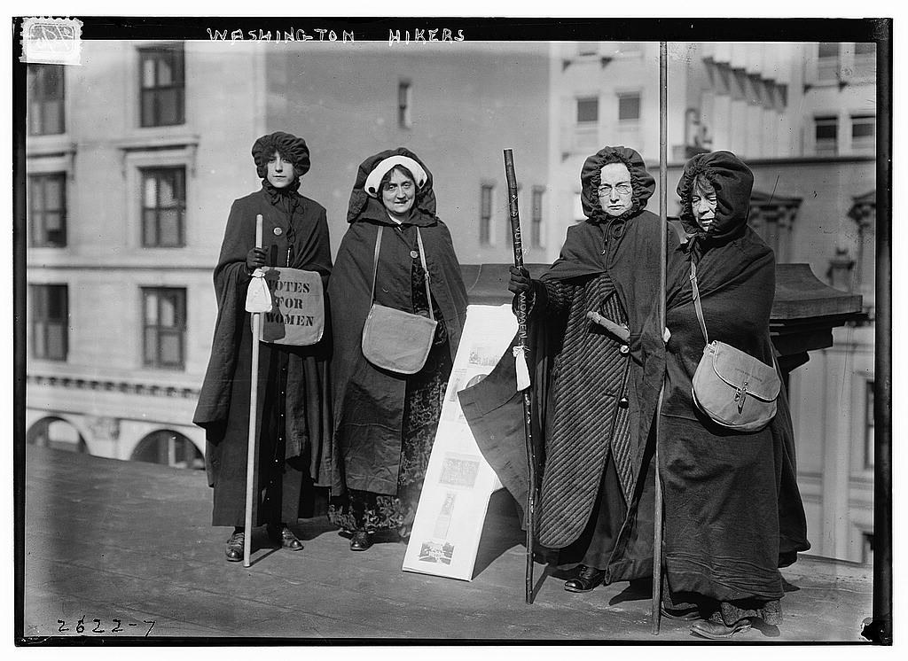Suffrage hikers who took part in the suffrage hike from New York City to Washington, D.C. which joined the March 3, 1913 National American Woman Suffrage Association parade. Library of Congress, Lot 11052, https://www.loc.gov/item/2014692437/