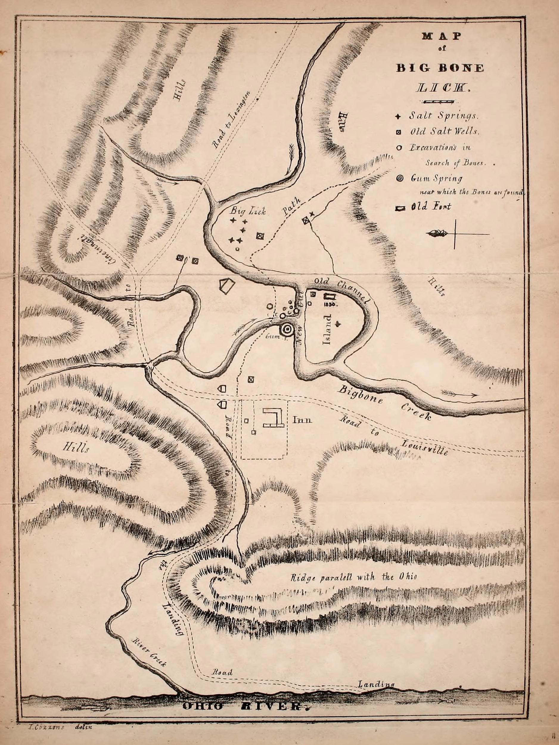 A black-and-white line drawing map of Big Bone Lick.