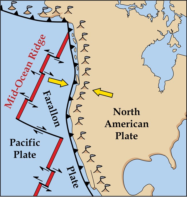map illustration showing west coast of north america and tectonic plates