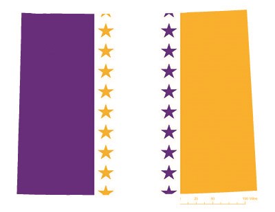State of Wyoming depicted in purple, white, and gold (colors of the National Woman’s Party suffrage flag) – indicating Wyoming was one of the original 36 states to ratify the 19th Amendment. Courtesy Megan Springate.