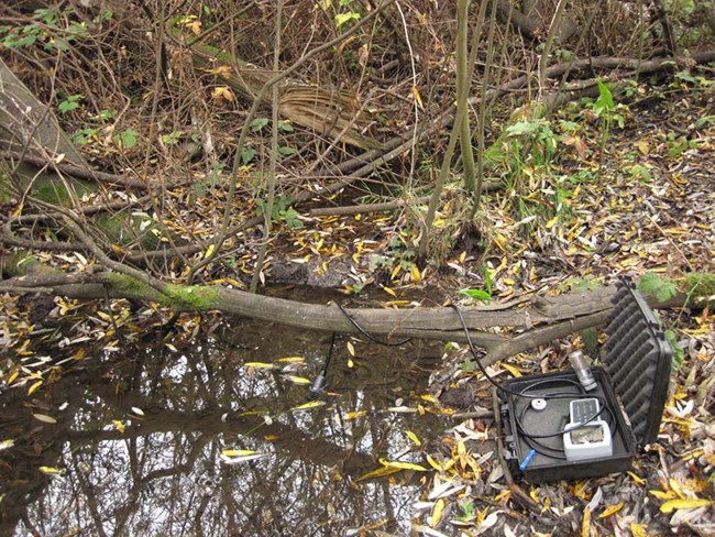 Water quality equipment at monitoring site in Tennessee Hollow’s east tributary.