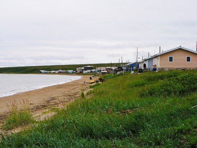 Houses along sand beach in Deering