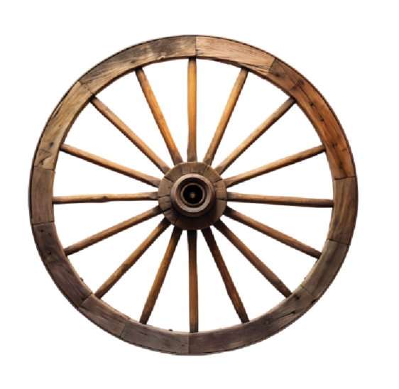 plain image of wagon wheel on white background