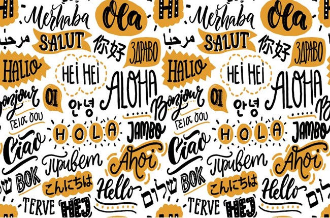 A graphic containing words for hello in various languages