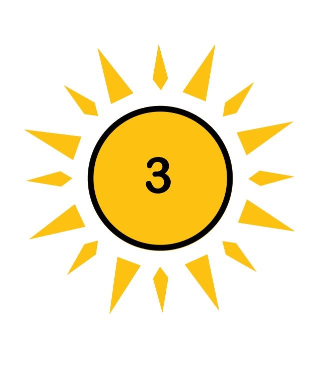 Icono de sol amarillo con el número 3 en el centro