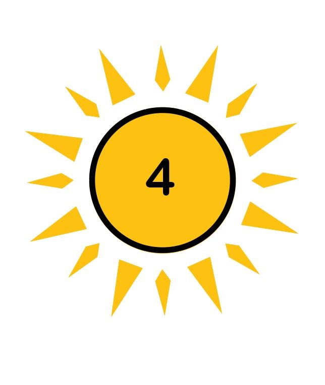 icono de sol amarillo con el número 4 en el centro