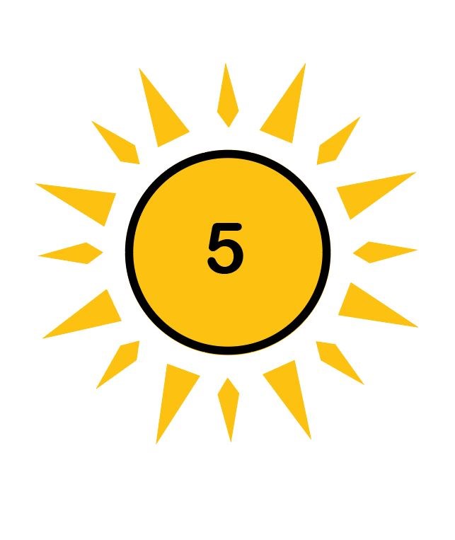 icono de sol amarillo con el número 5 en el centro