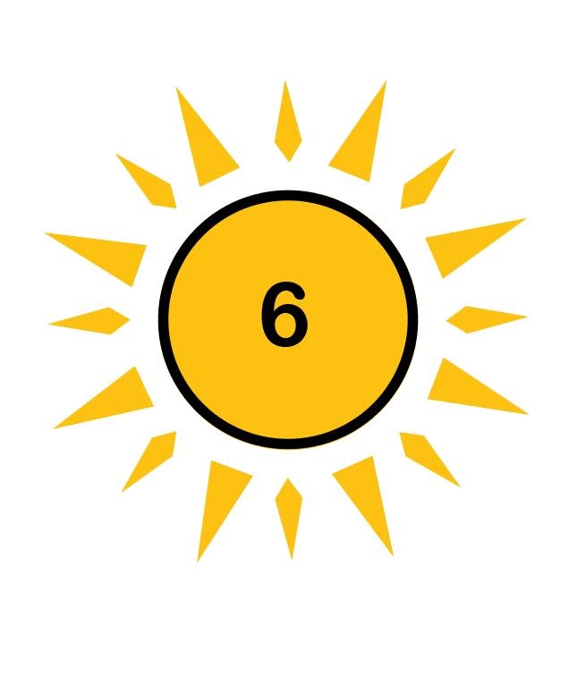 icono de sol amarillo con el número 6 en el centro